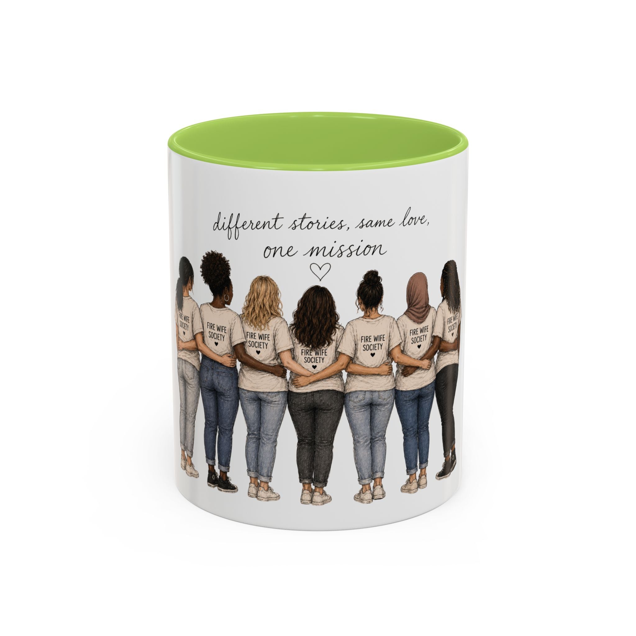 Accent Coffee Mug — "Different Stories, Same Love, One Mission" Women Unity Design (11/15oz)