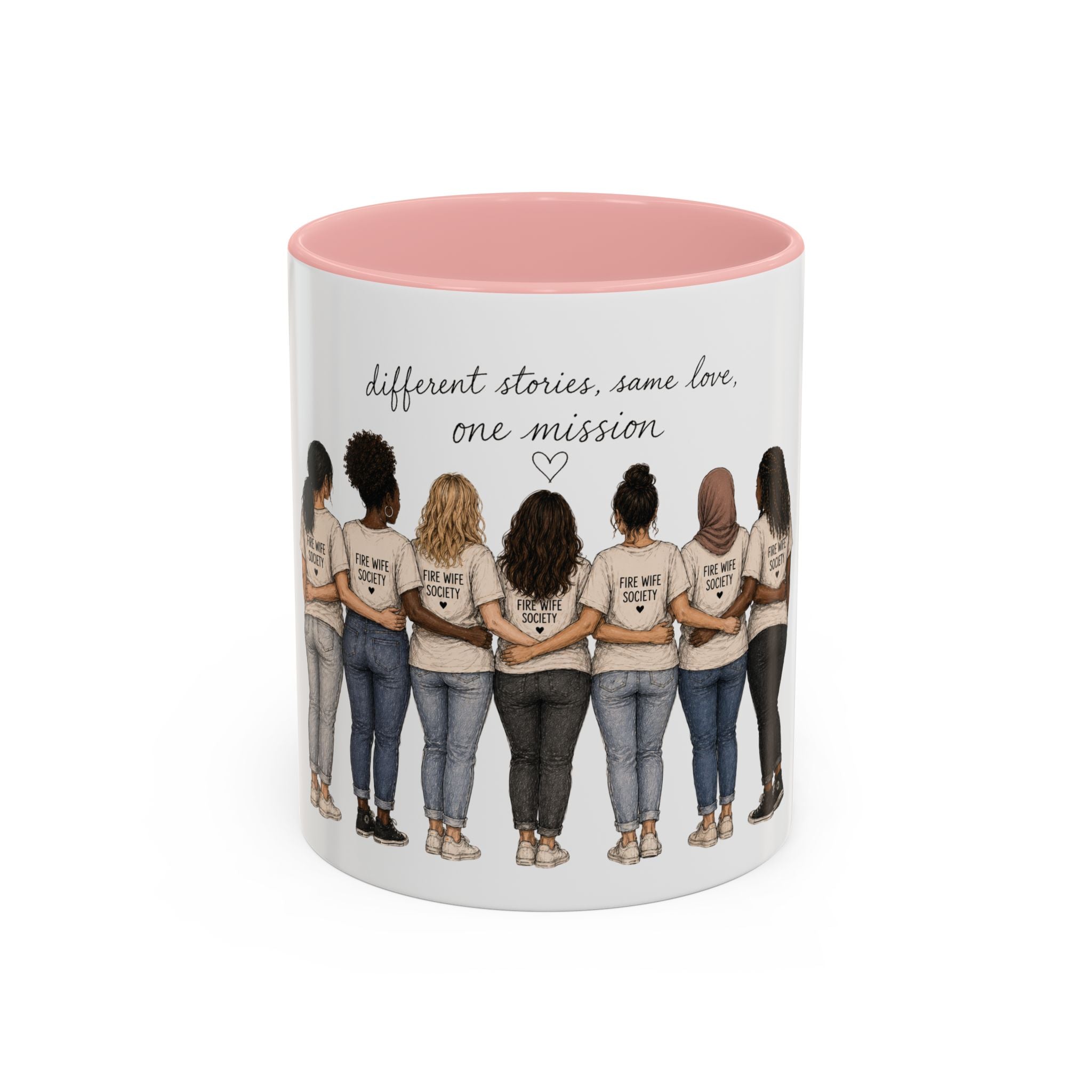 Accent Coffee Mug — "Different Stories, Same Love, One Mission" Women Unity Design (11/15oz)