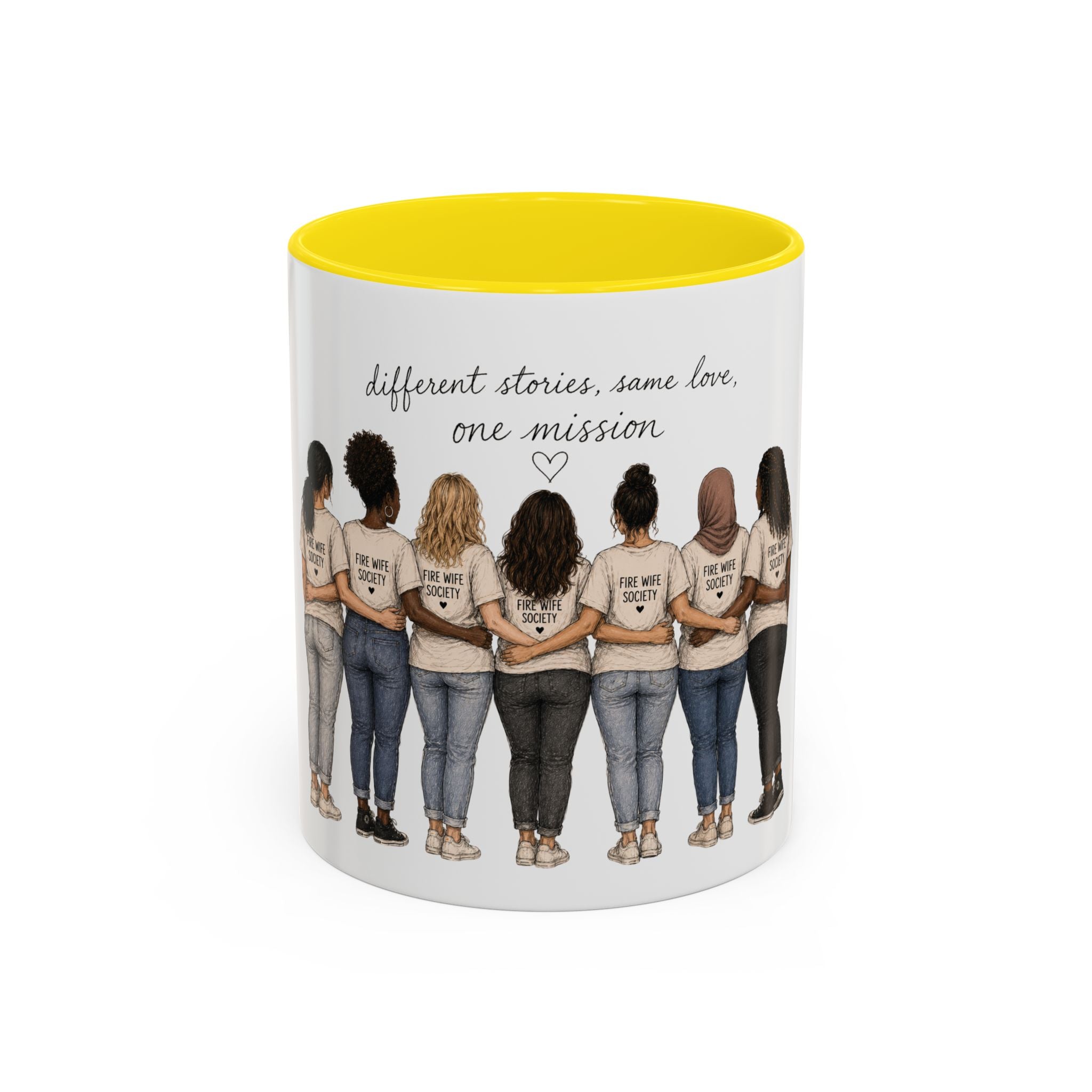 Accent Coffee Mug — "Different Stories, Same Love, One Mission" Women Unity Design (11/15oz)