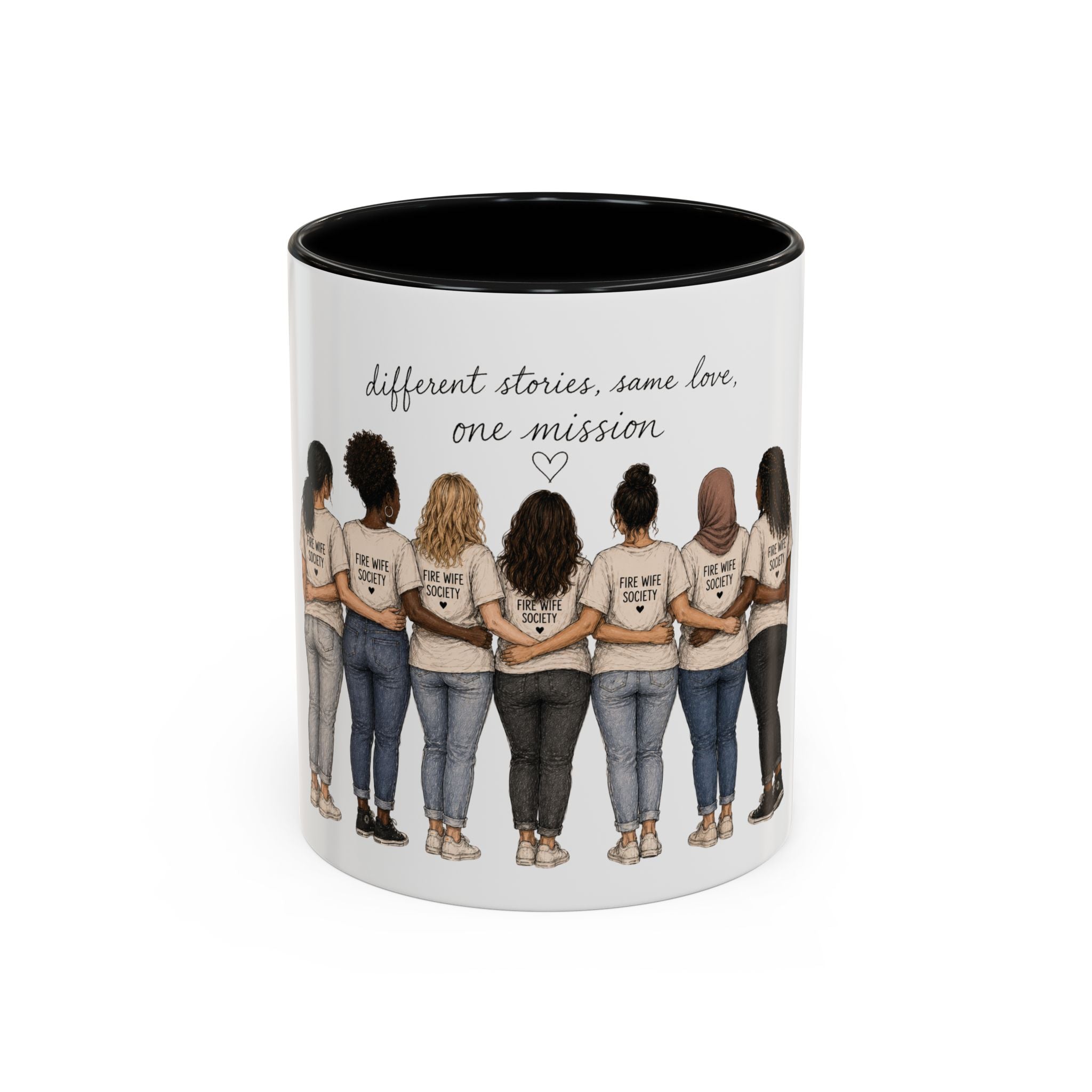 Accent Coffee Mug — "Different Stories, Same Love, One Mission" Women Unity Design (11/15oz)