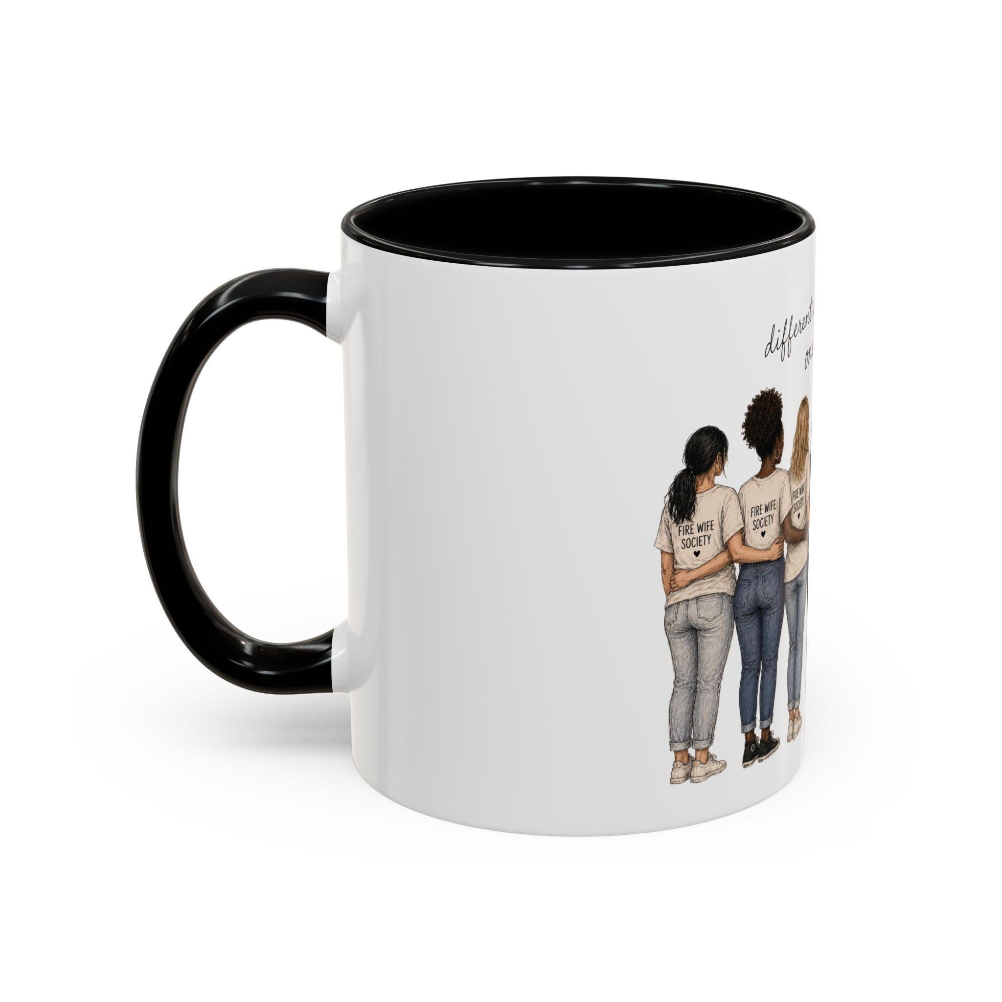Accent Coffee Mug — "Different Stories, Same Love, One Mission" Women Unity Design (11/15oz)