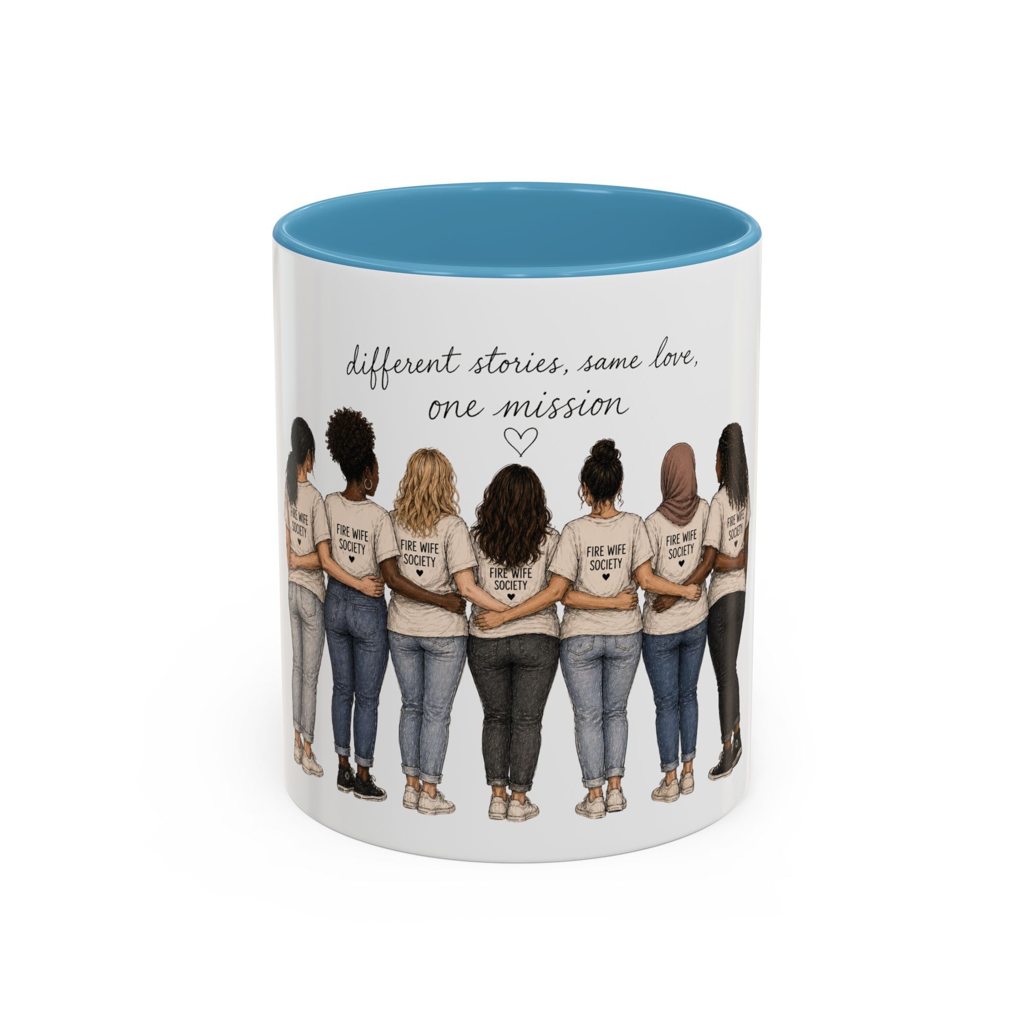 Accent Coffee Mug — "Different Stories, Same Love, One Mission" Women Unity Design (11/15oz)
